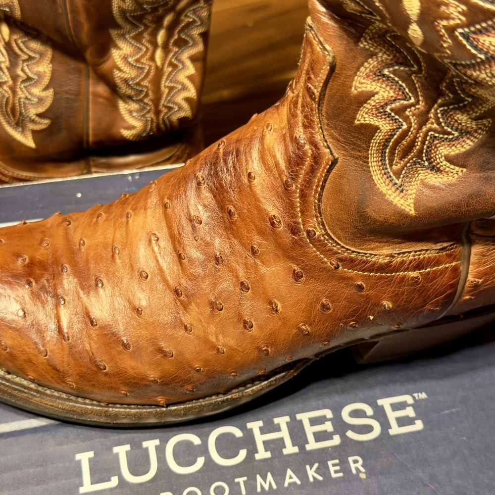 Lucchese Men's Brown Ostrich Leather Boots - Picture 5 of 16